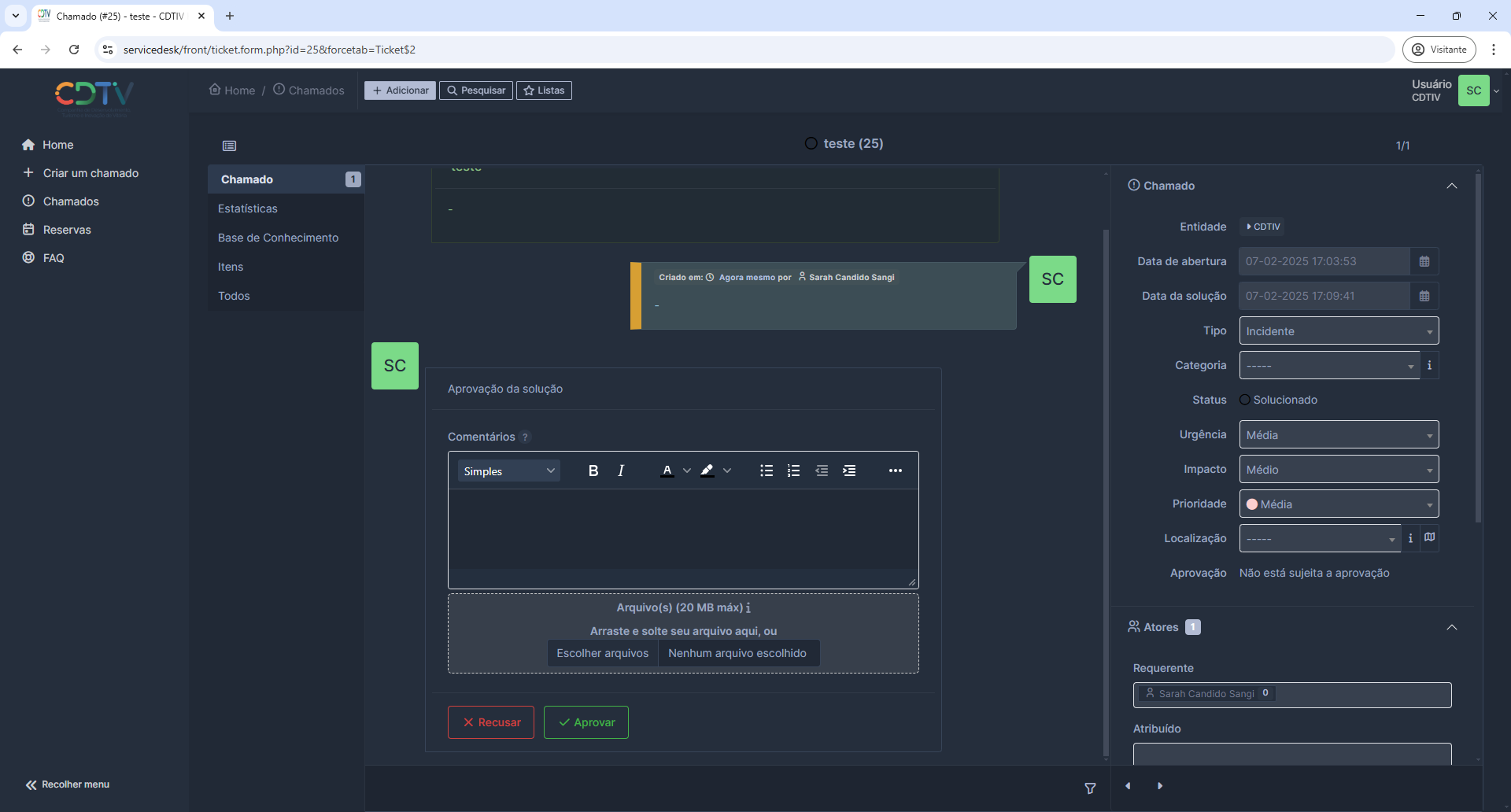 Aprovar ao Chamado