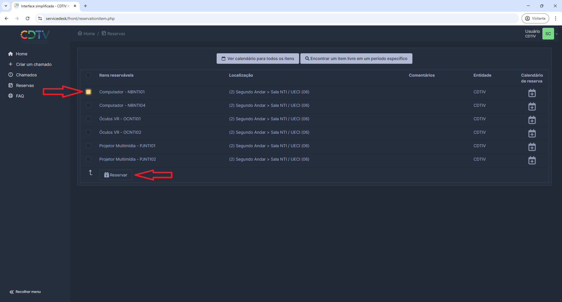 Tela de Seleção-Items