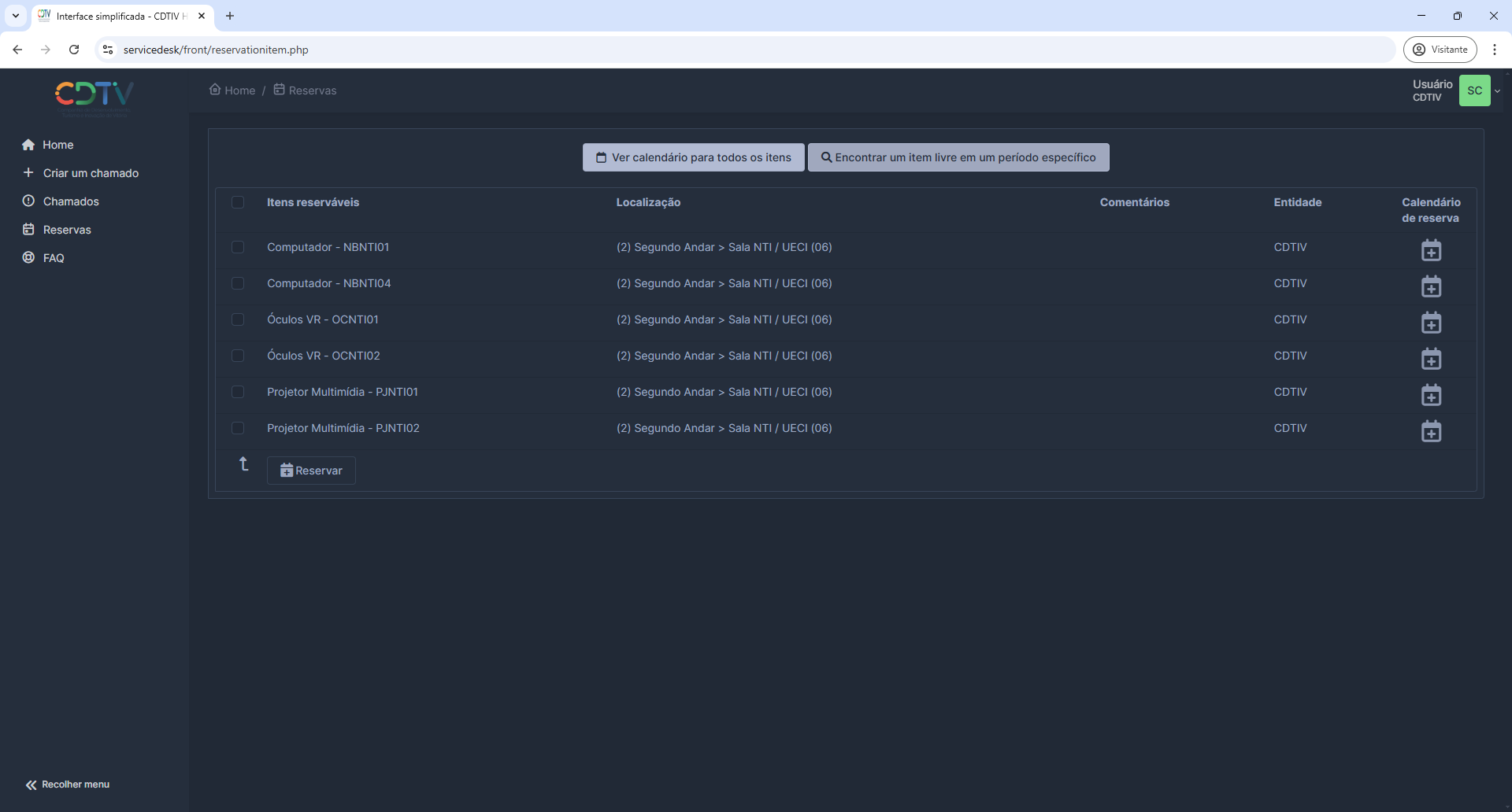Tela de Seleção-Items