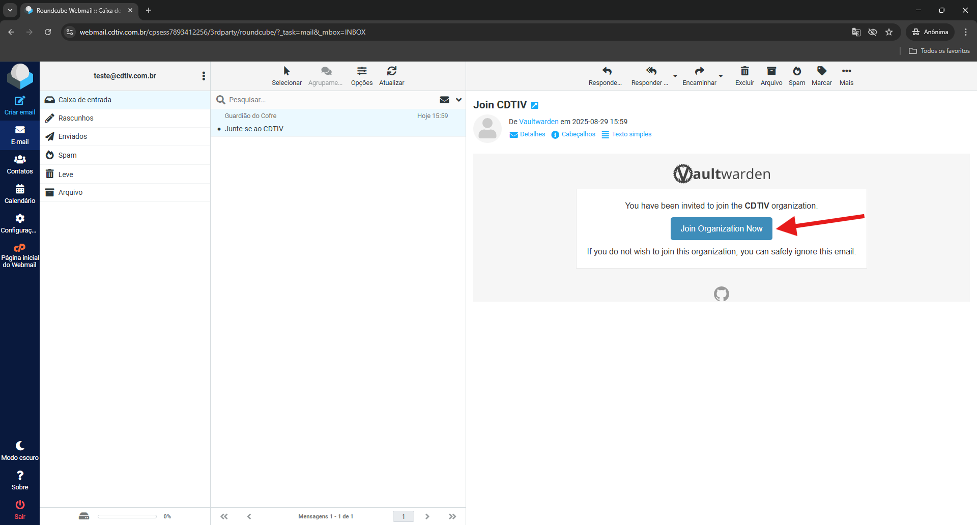 Convite para organização